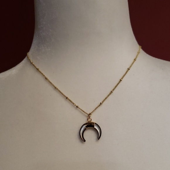 Boho 18k gold Double horn crescent  necklace - Picture 2 of 6